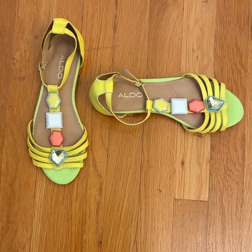 Aldo Vibrant Yellow and Green Gem Sandals